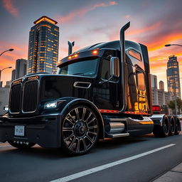 A striking image of custom cutting-edge BMW-inspired rims and wheels crafted for a semi-truck