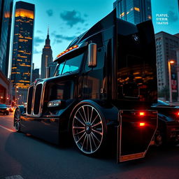 A striking image of custom cutting-edge BMW-inspired rims and wheels crafted for a semi-truck