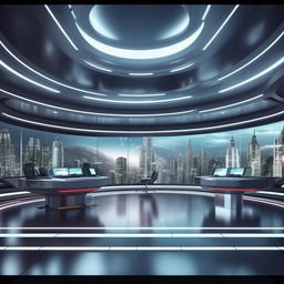 An 8K resolution background for a futuristic TV anchor's studio, incorporating design details from the architecture shown in the provided link.