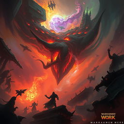 A dramatic and immersive portrayal of the Warp from Warhammer 40k, illustrating the chaotic and unnerving nature of this dark dimension