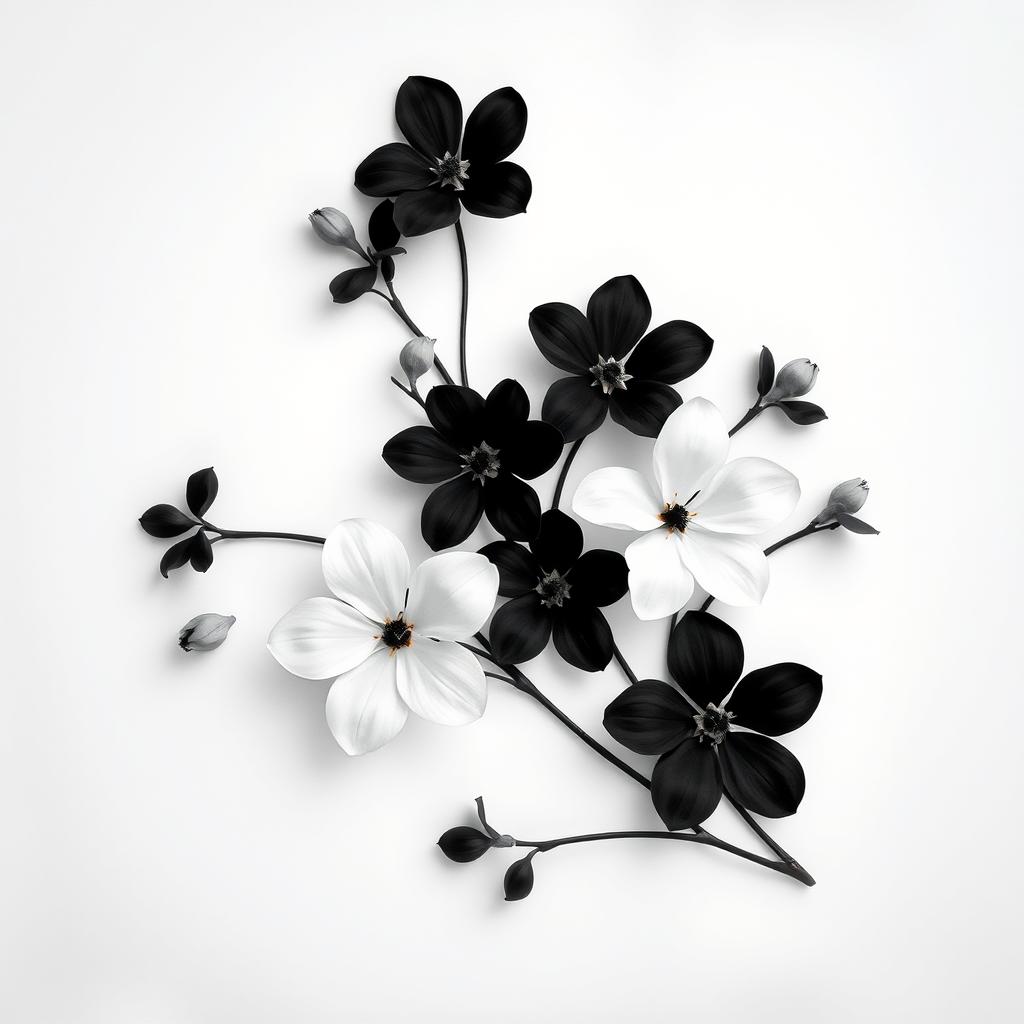 A simple yet elegant composition focusing on the theme of rhythm, featuring black and white flowers