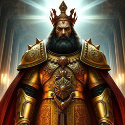 A majestic and powerful portrayal of the Emperor from Warhammer 40k, depicted as the supreme leader of humanity