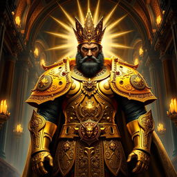 A majestic and powerful portrayal of the Emperor from Warhammer 40k, depicted as the supreme leader of humanity