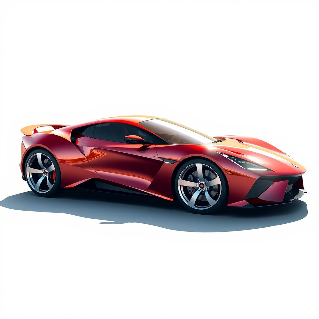 A highly detailed and photorealistic PNG image of a modern sports car, with a sleek aerodynamic design and a shiny glossy finish