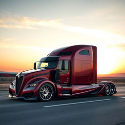 A breathtaking custom cutting-edge semi-truck featuring Alfa Romeo-style rims and wheels