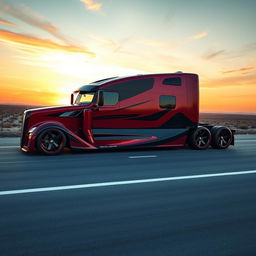 A breathtaking custom cutting-edge semi-truck featuring Alfa Romeo-style rims and wheels