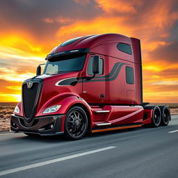A breathtaking custom cutting-edge semi-truck featuring Alfa Romeo-style rims and wheels