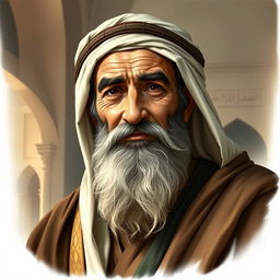 A detailed portrait of Abu Bakr Al-Siddiq, the first caliph in Islam, depicted in a realistic and respectful style