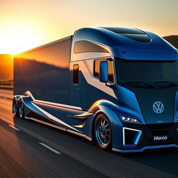 A stunning custom cutting-edge semi-truck featuring Volkswagen-inspired rims and wheels