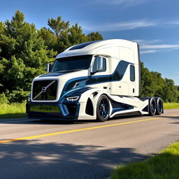 An impressive custom cutting-edge semi-truck featuring Volvo-inspired rims and wheels