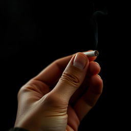 A close-up of a human hand holding a cigarette delicately between the fingers