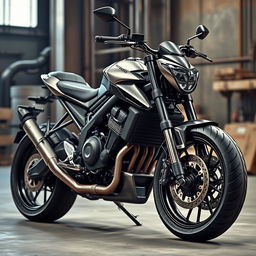 A stunning, realistic motorcycle with intricate details and a sleek design, showcasing a blend of modern and classic elements
