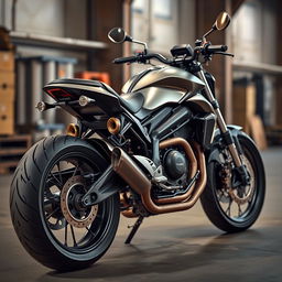 A stunning, realistic motorcycle with intricate details and a sleek design, showcasing a blend of modern and classic elements