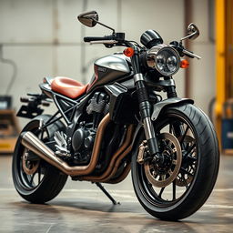 A stunning, realistic motorcycle with intricate details and a sleek design, showcasing a blend of modern and classic elements