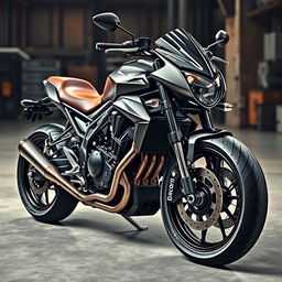 A stunning, realistic motorcycle with intricate details and a sleek design, showcasing a blend of modern and classic elements