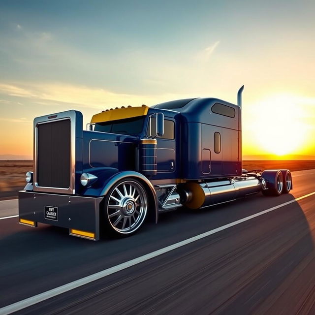 A custom cutting-edge semi-truck featuring Challenger-inspired rims and wheels, showcasing a robust and aggressive design