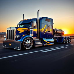 A custom cutting-edge semi-truck featuring Challenger-inspired rims and wheels, showcasing a robust and aggressive design