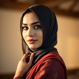 A beautiful Pakistani woman wearing an elegant hijab, showcasing a graceful and confident pose