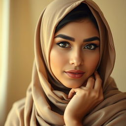 A beautiful Pakistani woman wearing an elegant hijab, showcasing a graceful and confident pose