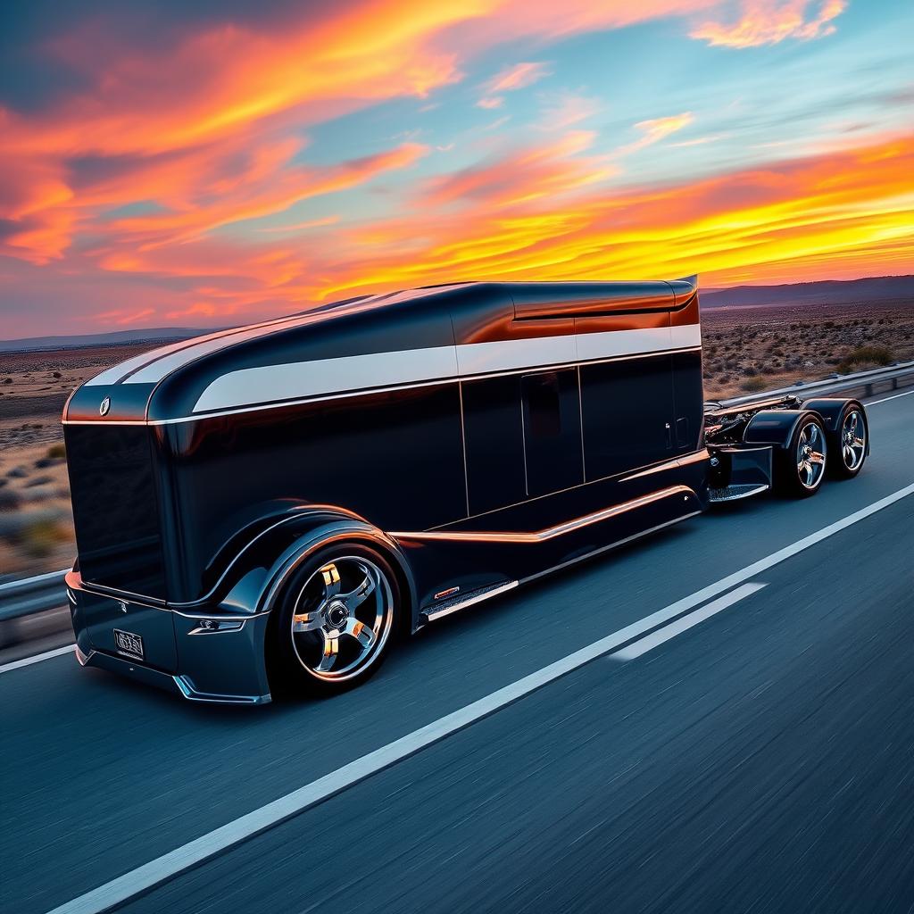 A custom cutting-edge semi-truck featuring Mustang-inspired rims and wheels, designed to highlight both power and style