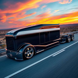 A custom cutting-edge semi-truck featuring Mustang-inspired rims and wheels, designed to highlight both power and style