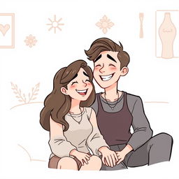 A cartoon of a happy couple sharing a joyful moment, sitting closely together