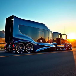 A stunning custom-designed semi-truck featuring unique Koenigsegg rims and cutting-edge wheels