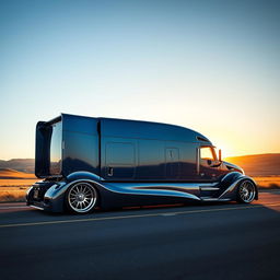 A stunning custom-designed semi-truck featuring unique Koenigsegg rims and cutting-edge wheels