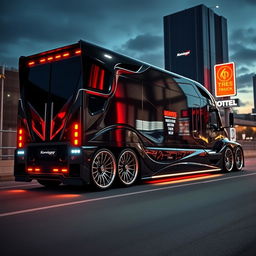 A dynamic and visually striking semi-truck featuring custom Koenigsegg rims and cutting-edge wheel designs