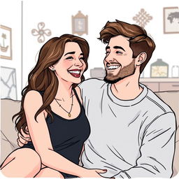 A drawing of a happy couple sharing a joyful moment, sitting closely together