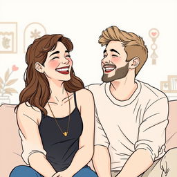 A drawing of a happy couple sharing a joyful moment, sitting closely together