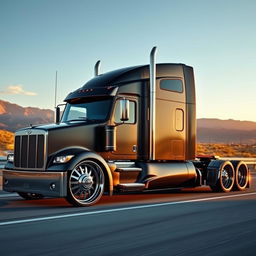 A custom semi-truck featuring luxurious Cadillac rims and cutting-edge wheel designs
