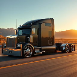 A custom semi-truck featuring luxurious Cadillac rims and cutting-edge wheel designs