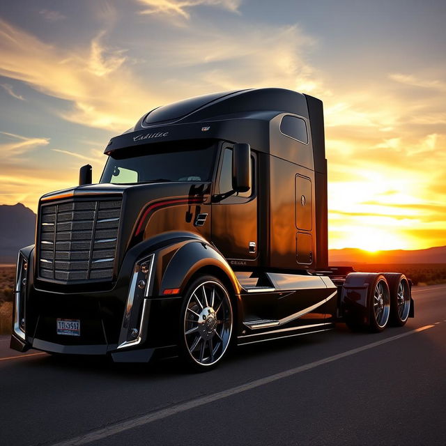 A custom semi-truck showcasing luxurious Cadillac rims with a cutting-edge design