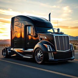 A custom semi-truck showcasing luxurious Cadillac rims with a cutting-edge design