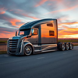 A state-of-the-art semi-truck equipped with custom Cadillac rims that exude luxury and innovation