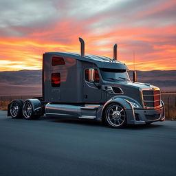 A state-of-the-art semi-truck equipped with custom Cadillac rims that exude luxury and innovation