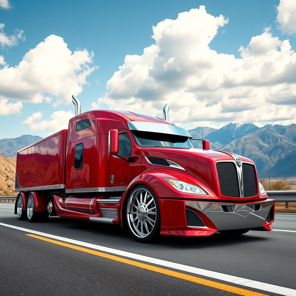 A magnificent semi-truck featuring custom Toyota rims, showcasing a cutting-edge design