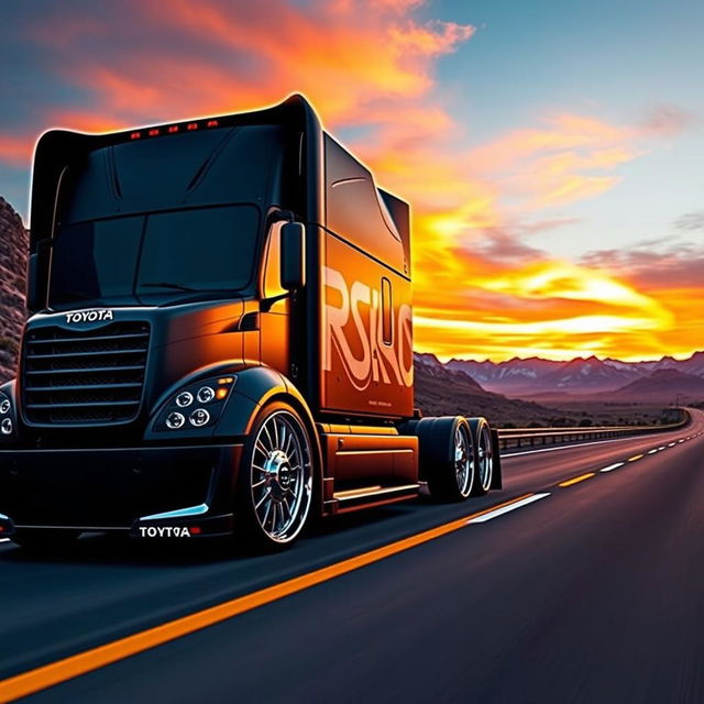 An impressive semi-truck featuring custom Toyota rims, showcasing a cutting-edge and modern design