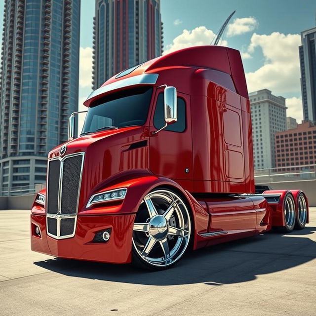 A custom-cutting edge semi-truck featuring striking Corvette-inspired rims