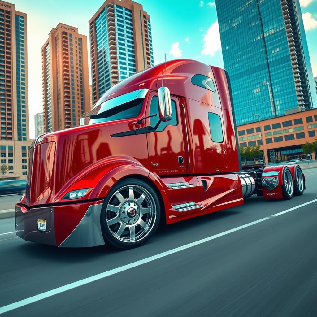 A custom-cutting edge semi-truck featuring striking Corvette-inspired rims