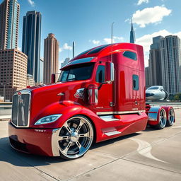 A custom-cutting edge semi-truck featuring striking Corvette-inspired rims