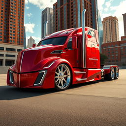A custom-cutting edge semi-truck featuring striking Corvette-inspired rims