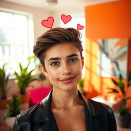 A person with a confident expression, standing in a brightly lit room filled with warm, vibrant colors