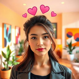 A person with a confident expression, standing in a brightly lit room filled with warm, vibrant colors