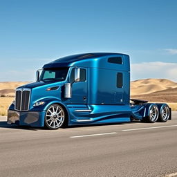 A custom-cutting edge semi-truck designed with striking Corvette-style rims