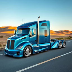 A custom-cutting edge semi-truck designed with striking Corvette-style rims