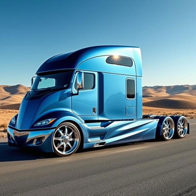 A custom-cutting edge semi-truck designed with striking Corvette-style rims