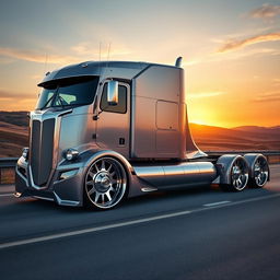A cutting-edge custom semi-truck designed with eye-catching Corvette-style wheels