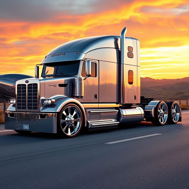 A cutting-edge custom semi-truck designed with eye-catching Corvette-style wheels